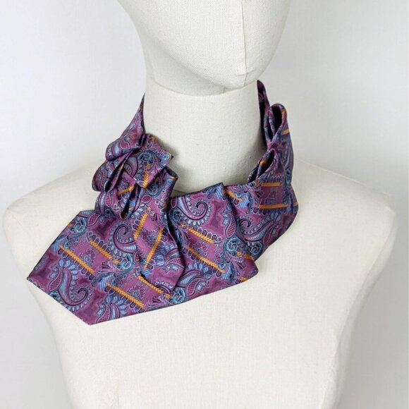 Women's Modern Magenta Paisley Ascot Tie Made From A Repurposed Silk Necktie - Picture 4 of 8